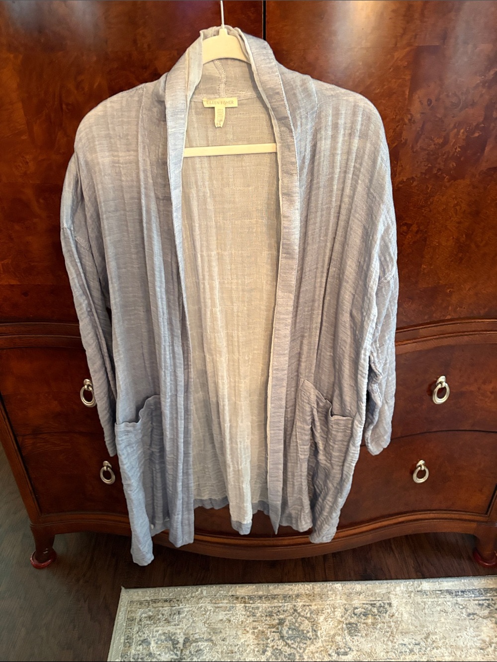 Eileen Fisher Light Gray / Blue Open-Front Women's Cardigan Jacket